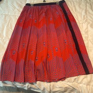ModCloth size 12 red and blue pleated midi skirt
